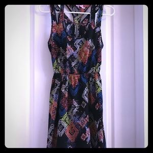 Super fun cute Black geo pattern faux wrap dress